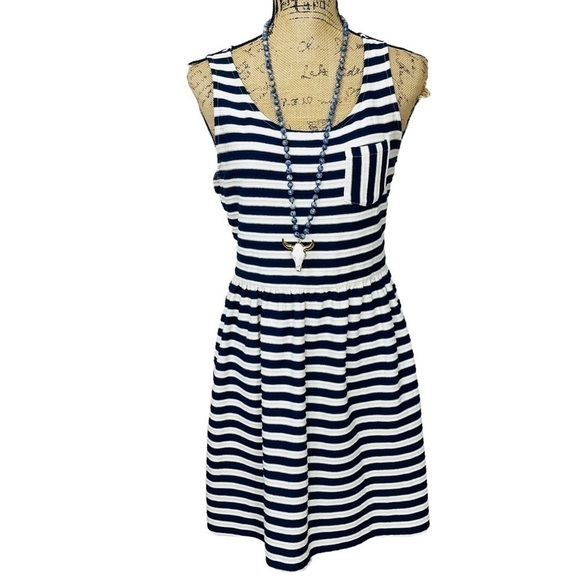 Maison Jules Textured Keyhole Back Striped Fit and Flare Dress - Picture 3 of 14